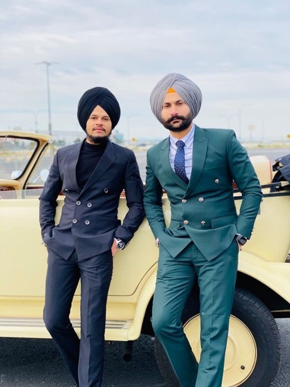 Men Suits Blue Double Breasted 2 Piece 