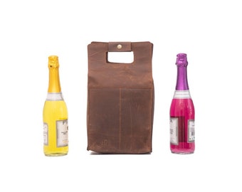 Weinflaschenhalter aus Leder mit Griff, Picknick, Weinliebhaber, Ladenkeller für 2 Flaschen, Weihnachtsgeschenk