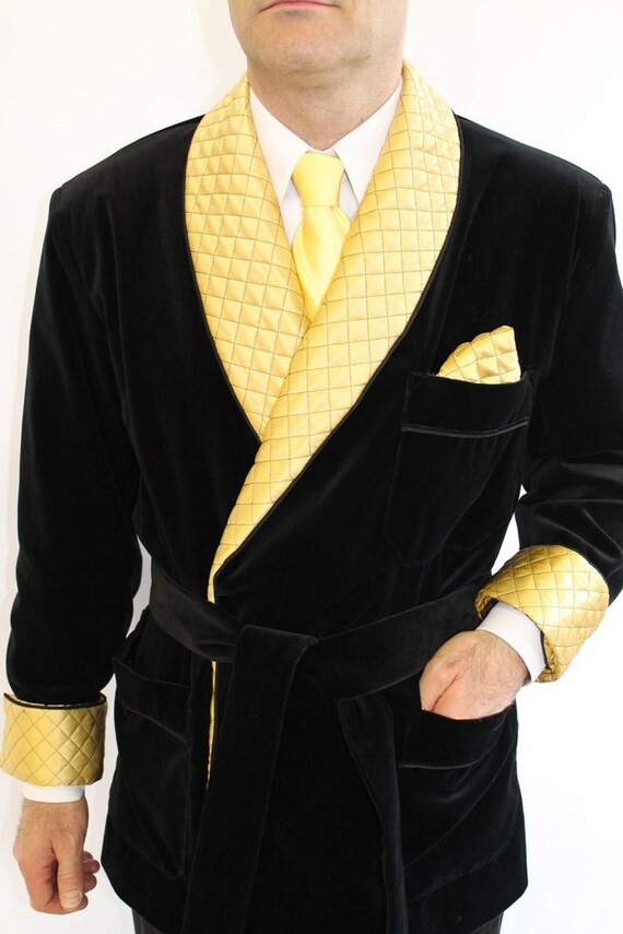 Men's Elegant Quilted Black Velvet Smoking Jacket Hosting | Etsy