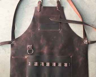 Wholesale Customized Logo Leather Apron | Brown Coffee Shop and Restaurant Apron | Perfect Christmas Gift for Men & Women