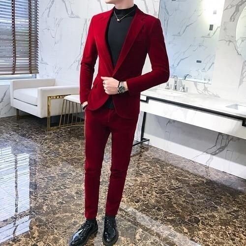 Red Velvet Suit for Men Groom Wear Suit Party Wear Suit Dinner - Etsy UK