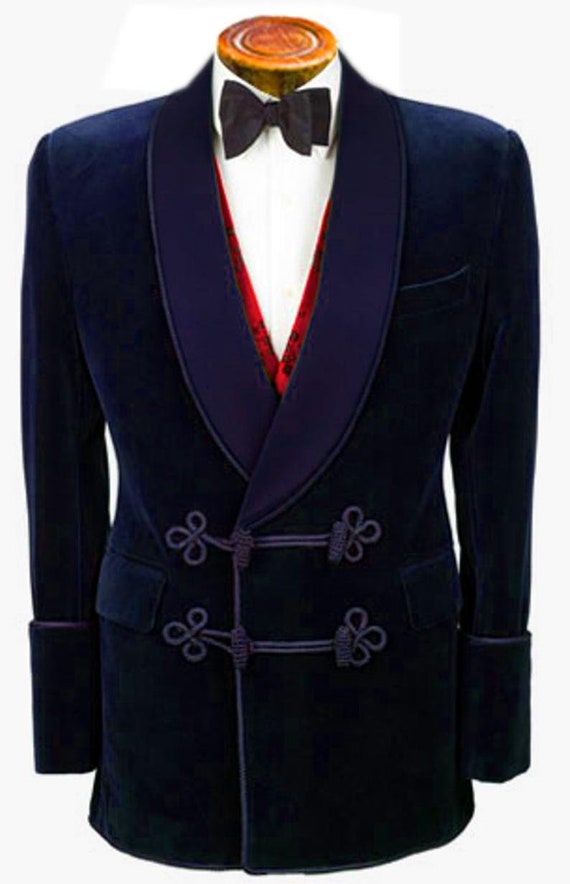Men Smoking Jacket Navy Blue Velvet Jacket Hosting Dinner Etsy