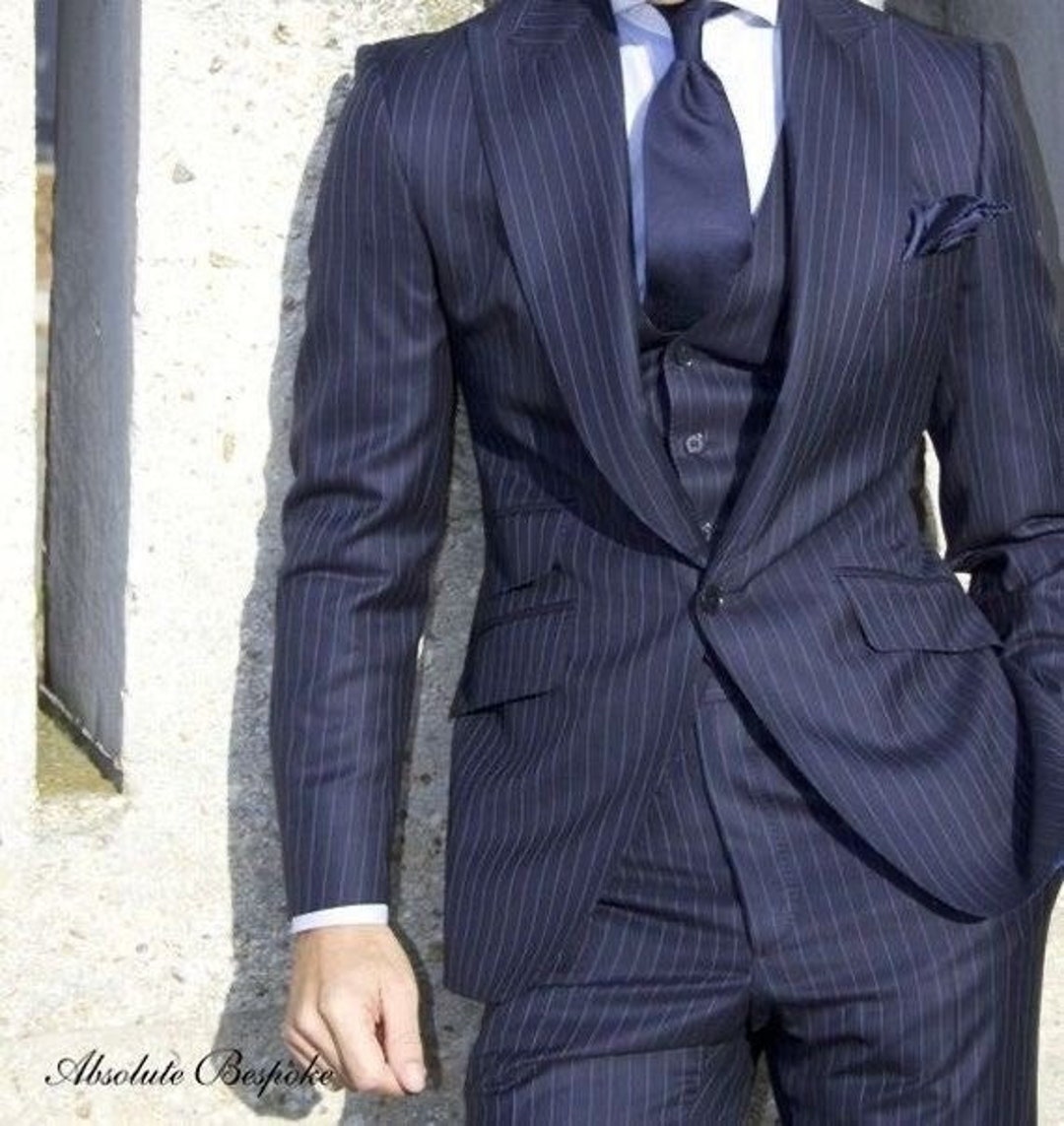 Man Blue Striped Customize Suit for Groomsmen and Groom Wear, Prom ...