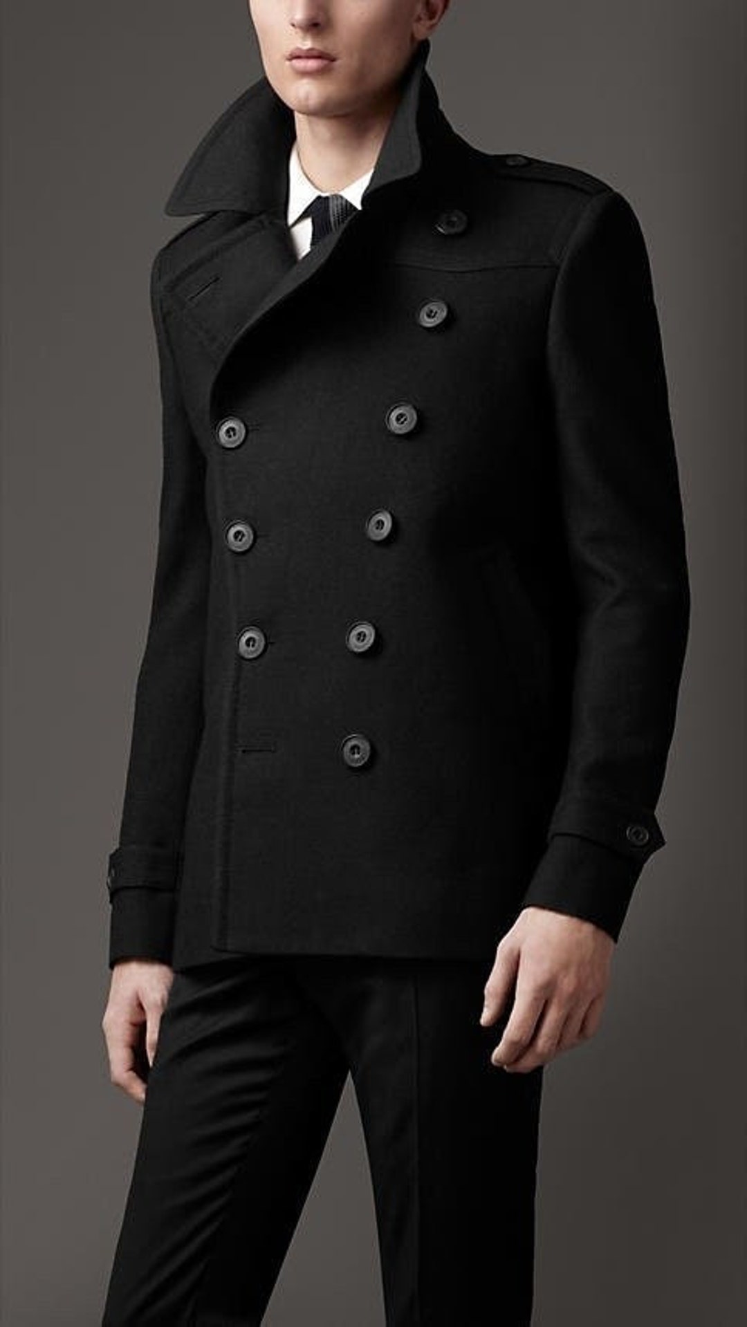Men Black Pea Coat for Men Winter Woolen Coat Men New Jacket Coats Mens ...