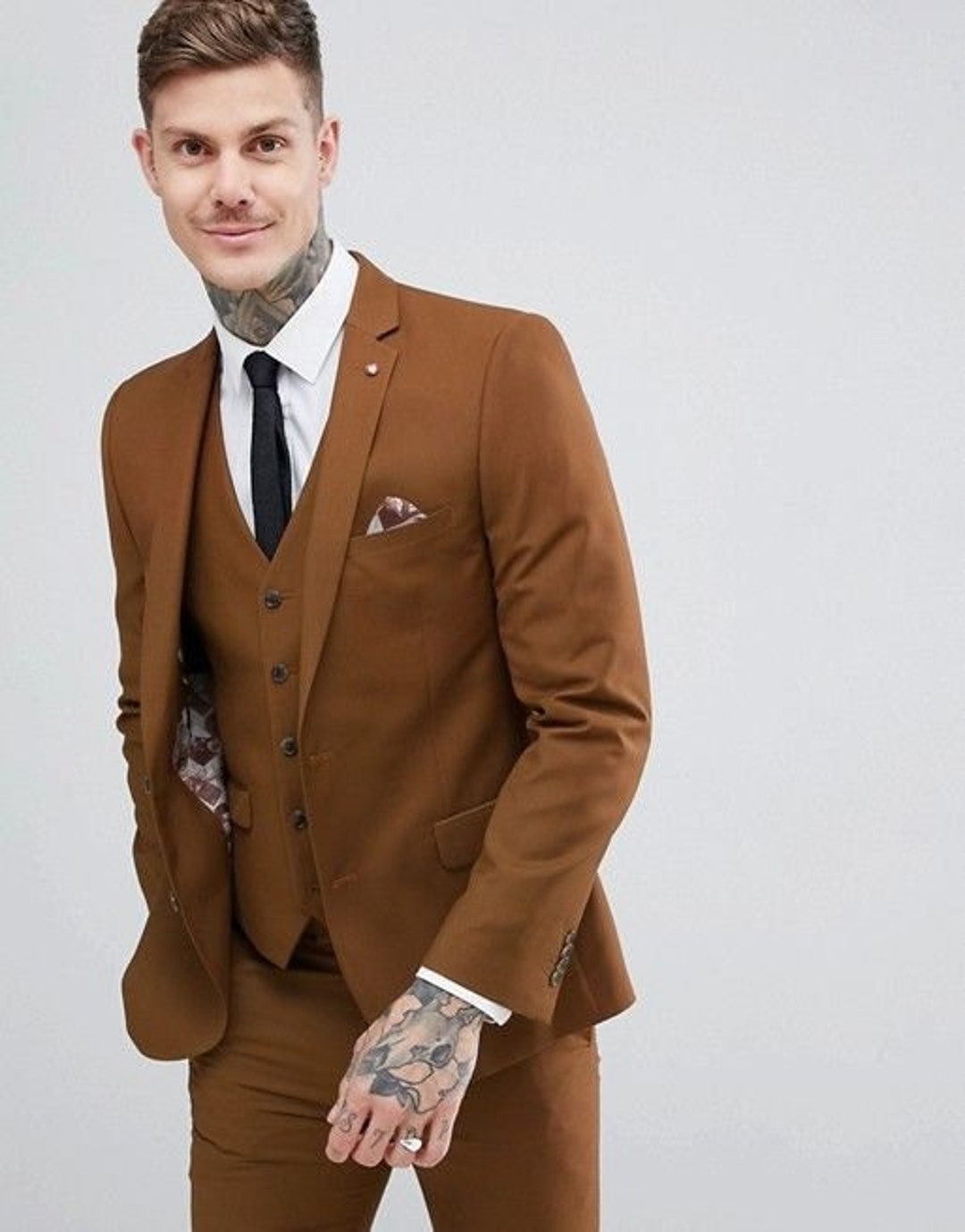 Man Brown 3 Piece Suitbespoke Suitwedding Suit for Groom & Etsy
