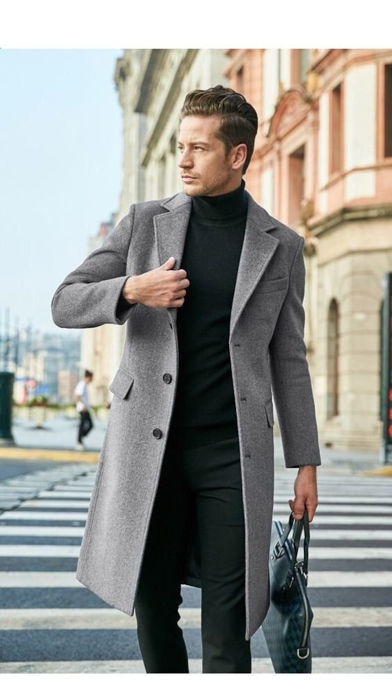 Abrigo hombre-abrigos grises-chaqueta larga-abrigo oversize-abrigo invierno- abrigo estilo trench-abrigo tweed-traje personalizado, regalo de Navidad  para hombre -  España