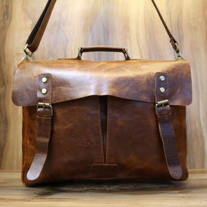 Bolso bandolera rústico de piel auténtica de grano completo, bolso para portátil, maletín tipo cartera para hombre