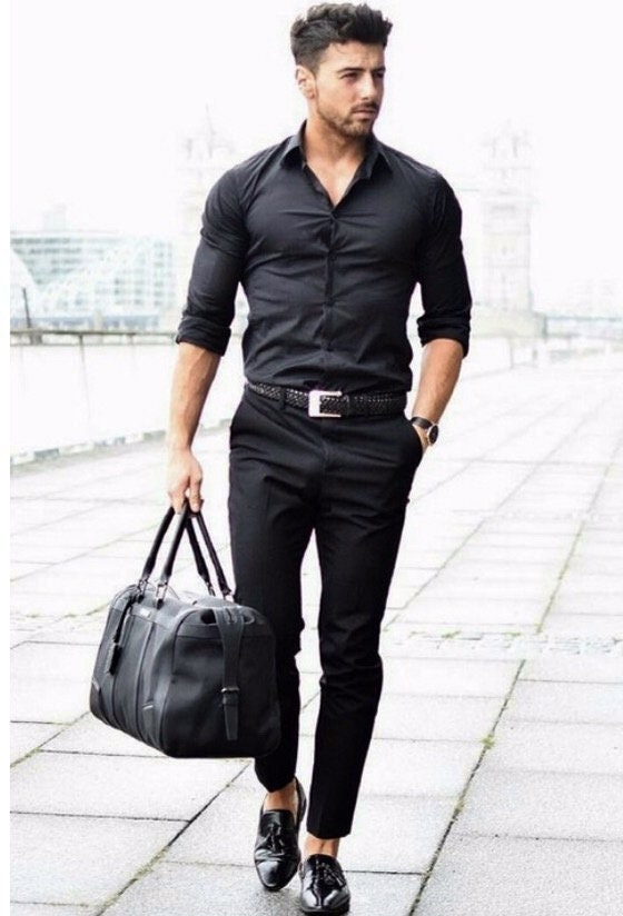 Men Elegant Black Shirt Black Trouser Office Wear Pant Shirt Mens Formal  Shirt and Pants Wedding Shirt and Pants Groom Wear Gift for Him -   Israel