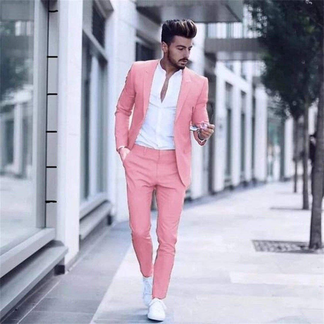 Pink/Blue Peaked Lapel Male Suits Wedding Clothing Party Wear Tailored  Blazer Trousers 2Pcs Jacket Pants Slim Fit Formal Outfit - AliExpress