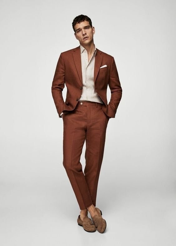 brown pants and blazer