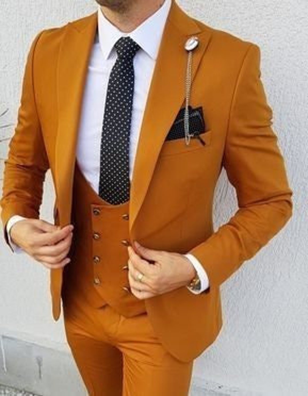 Men Suits Mustard Yellow 3 Piece Beach Wedding Suit Groom Wear Etsy