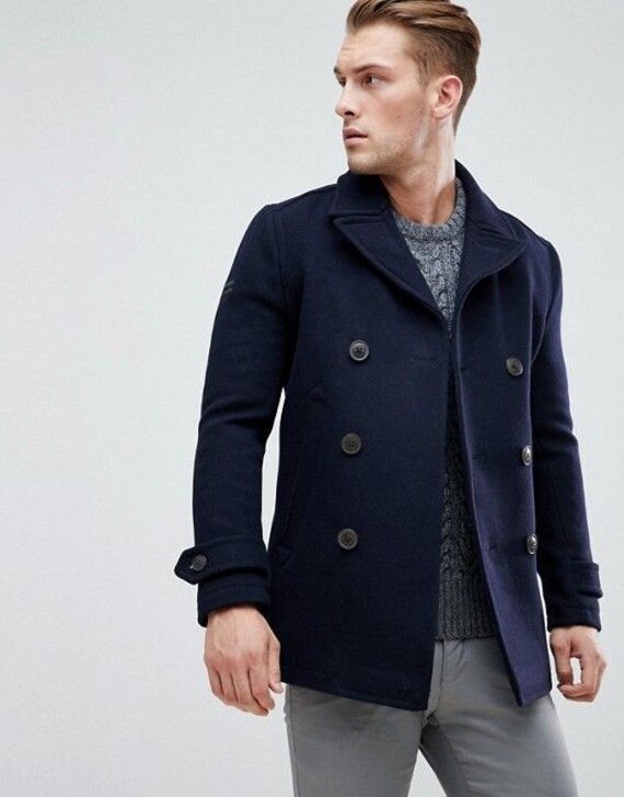Men Navy Blue Pea Coat Car Vintage Warm New Australia Men Navy Blue Pea Coat Car Vintage, Mens Pea Coat Navy Australia