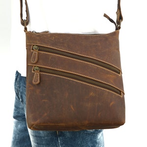 Handmade brown Vintage Leather Crossover Satchel Bag for Women sling bag purse, ladies shoulder bag image 6