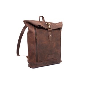 16" New Genuine Leather Vintage Laptop Backpack Rucksack Messenger Bag Satchel 