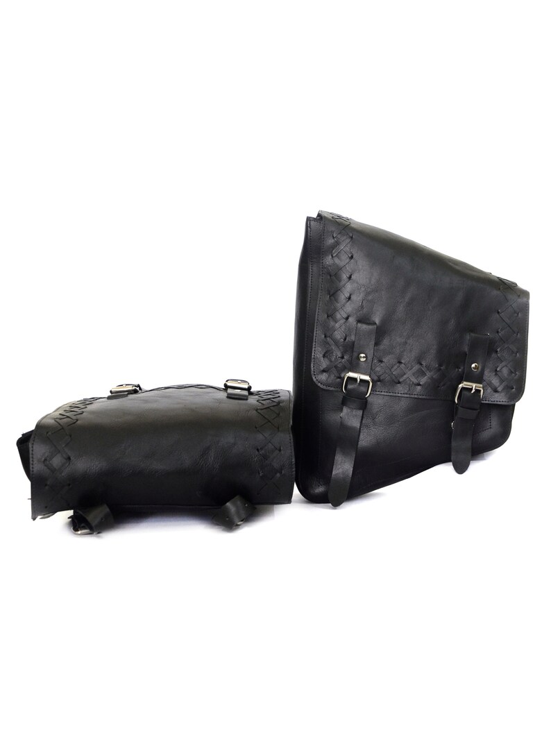 Handmade black leather Bike Bag pair saddle bag set of 2 bags pa Handmade black leather Bike Bag pair saddle bag set of 2 bags pa