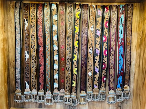 Classic Leather Belt With Intricate Designs, Hand-carved