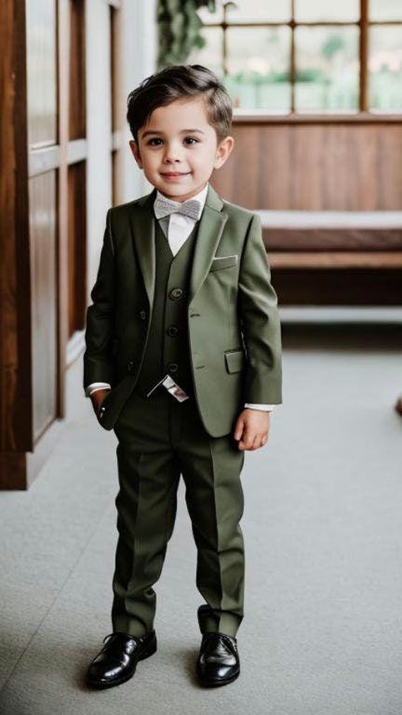 Stylish Kids Green Three Piece Suit Wedding Suit for Kids Ring