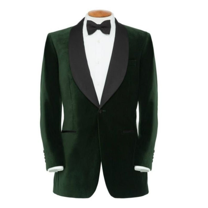 Men's Green Velvet Dinner Jacket  Custom Designer Tuxedo Coat for Groomsmen, Prom, Party & Formal Wear 2 Pc Suit Gift
