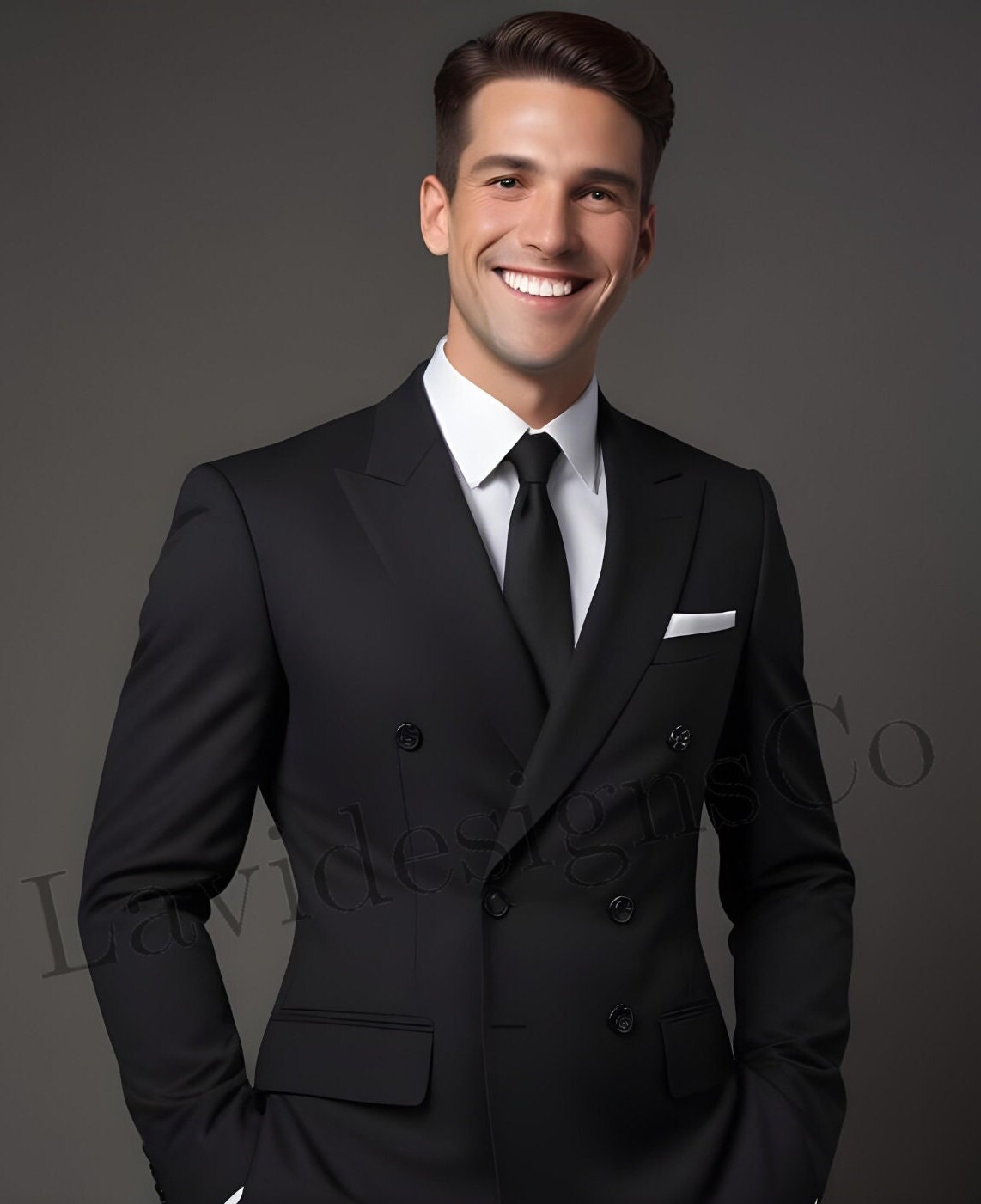 Custom Men's Black Double-breasted Suit – Classic Tailored