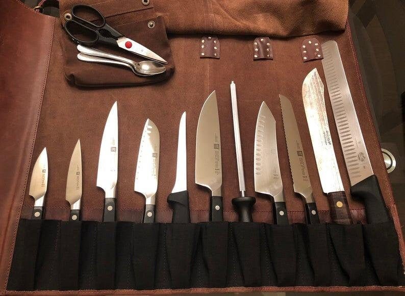 Leather Knife Roll Chefs Roll by Retro Folks for Chef's Etsy