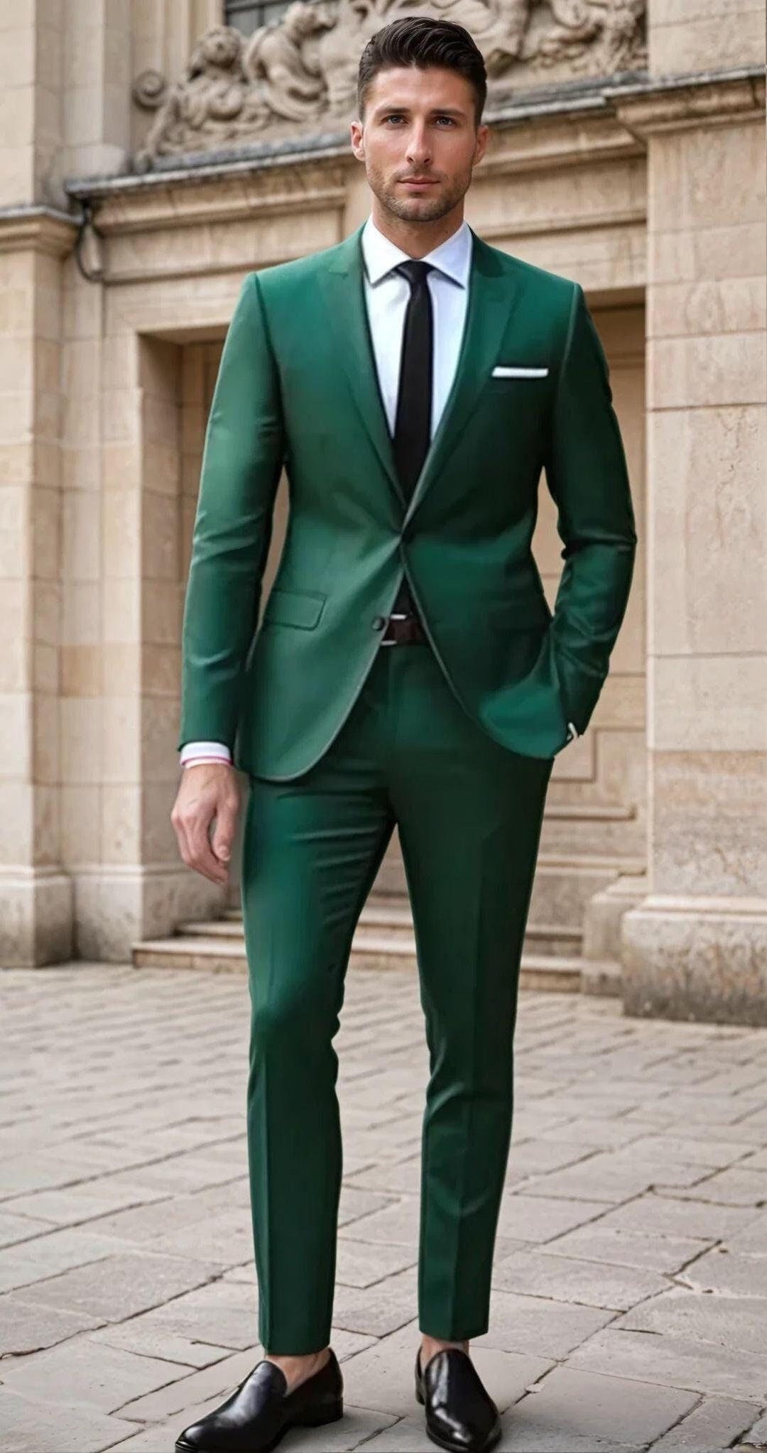 Giacca Verde Smeraldo Camicia Verde Pantalone Blu Abito Da Uomo