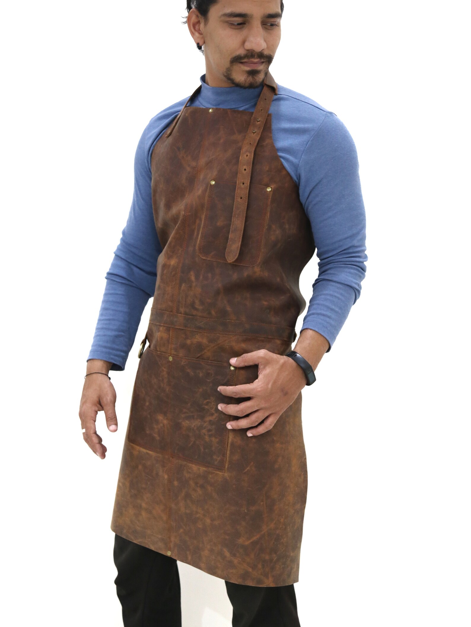 Barber LEATHER APRON in brown color Etsy