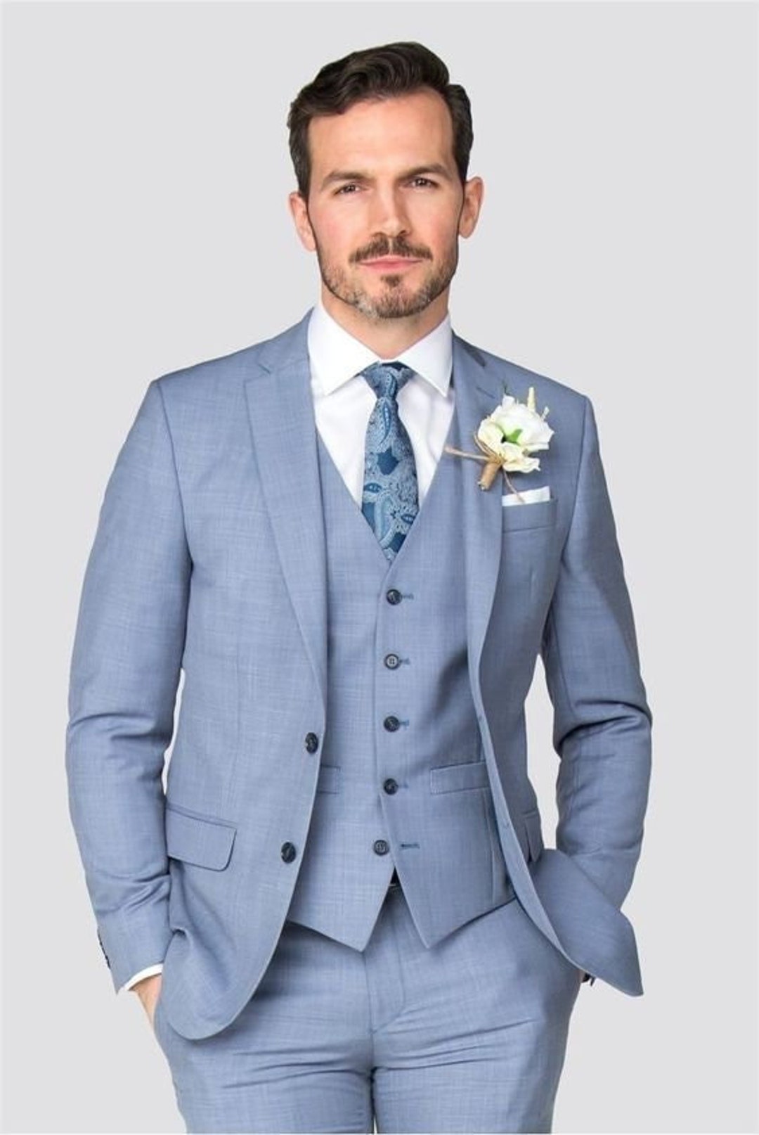 Man Suit Light Blue 3 Piece Suit Wedding Suit For Groom And Etsy