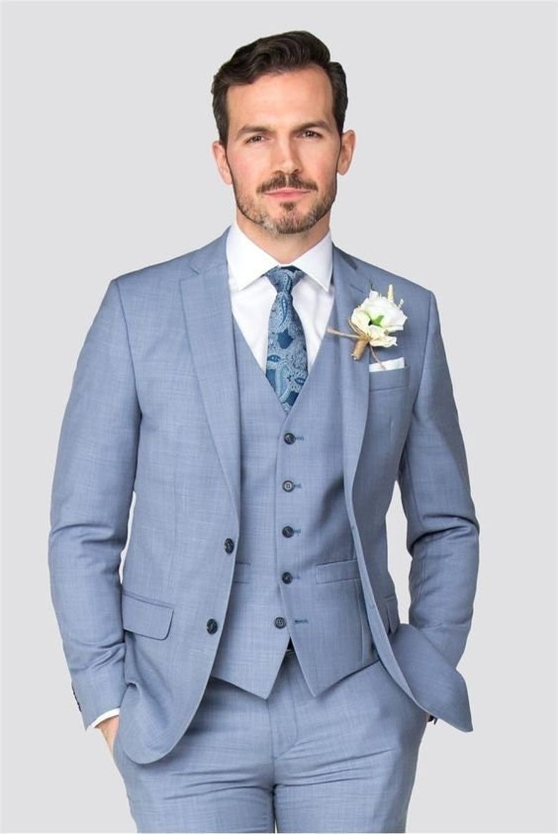 Man Suitlight Blue 3 Piece Suitwedding Suit for Groom & Etsy