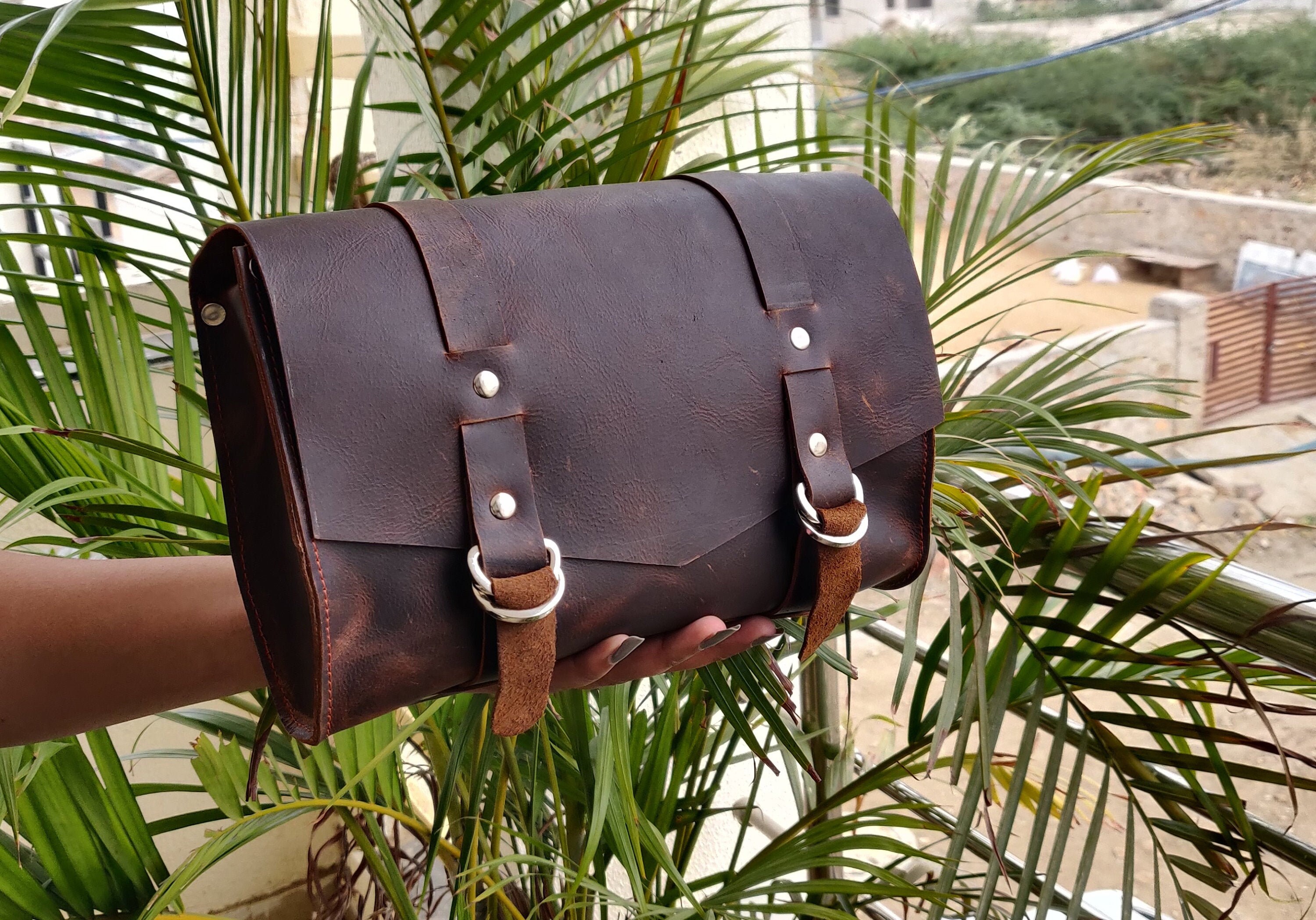 Vintage handmade Leather Motorcycle Bag For Bike BROWN bag for Etsy