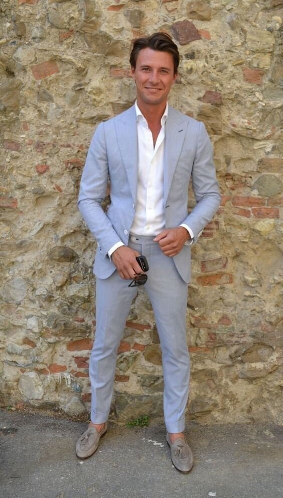 Man Light Blue 2 Piece Suitbespoke Suitprom Dinnerparty Etsy