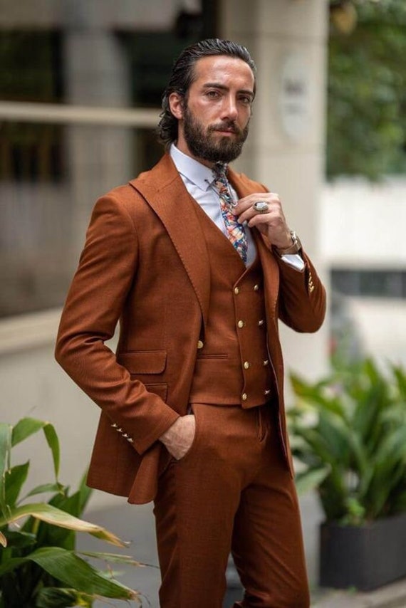 Man Rust Orange 2 Pieces Wedding Suit Prom Dinner Summer Party Wear  Jacket+Pant Groom Tuxedos Men Suit 2024 - AliExpress