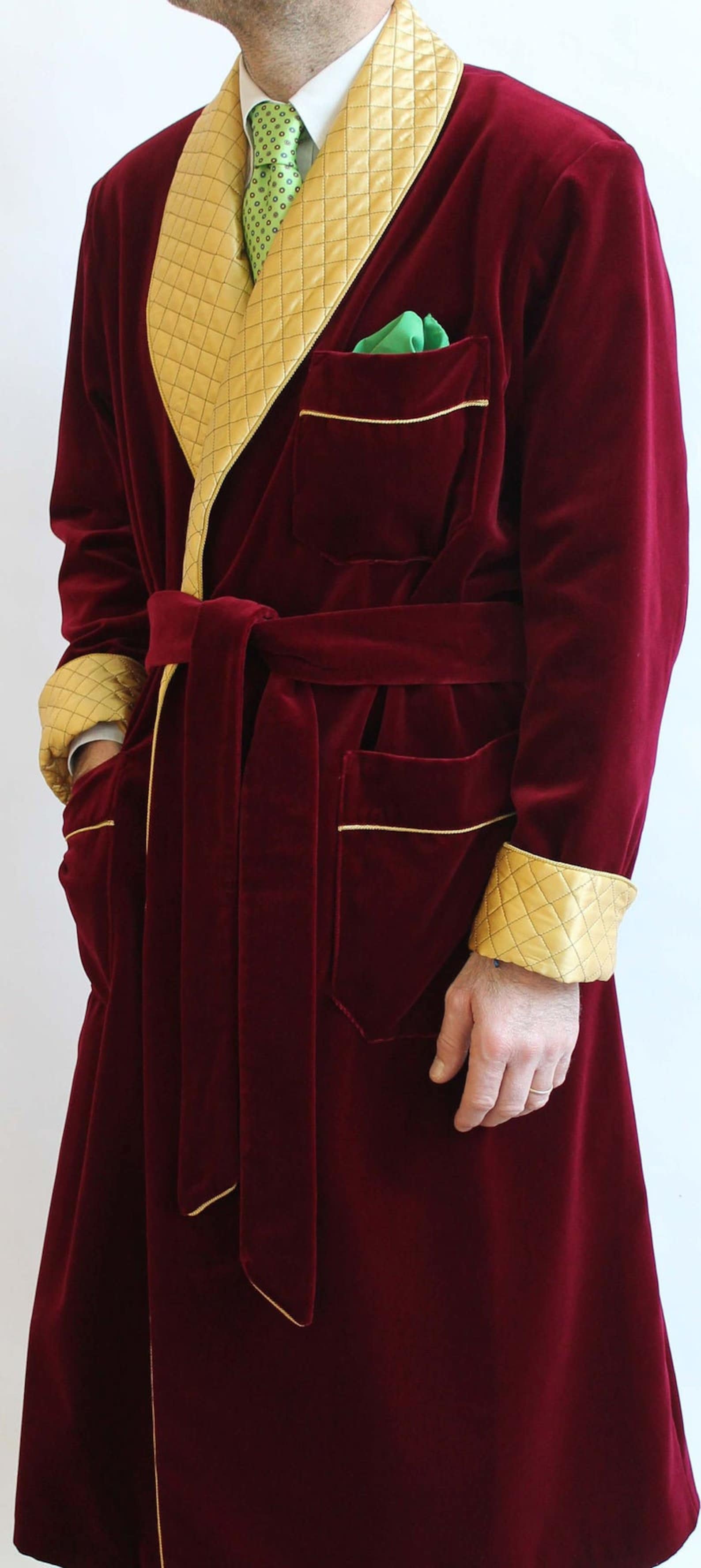 Men's Smoking Robe Maroon Velvet Long Coat Hosting Evening Etsy