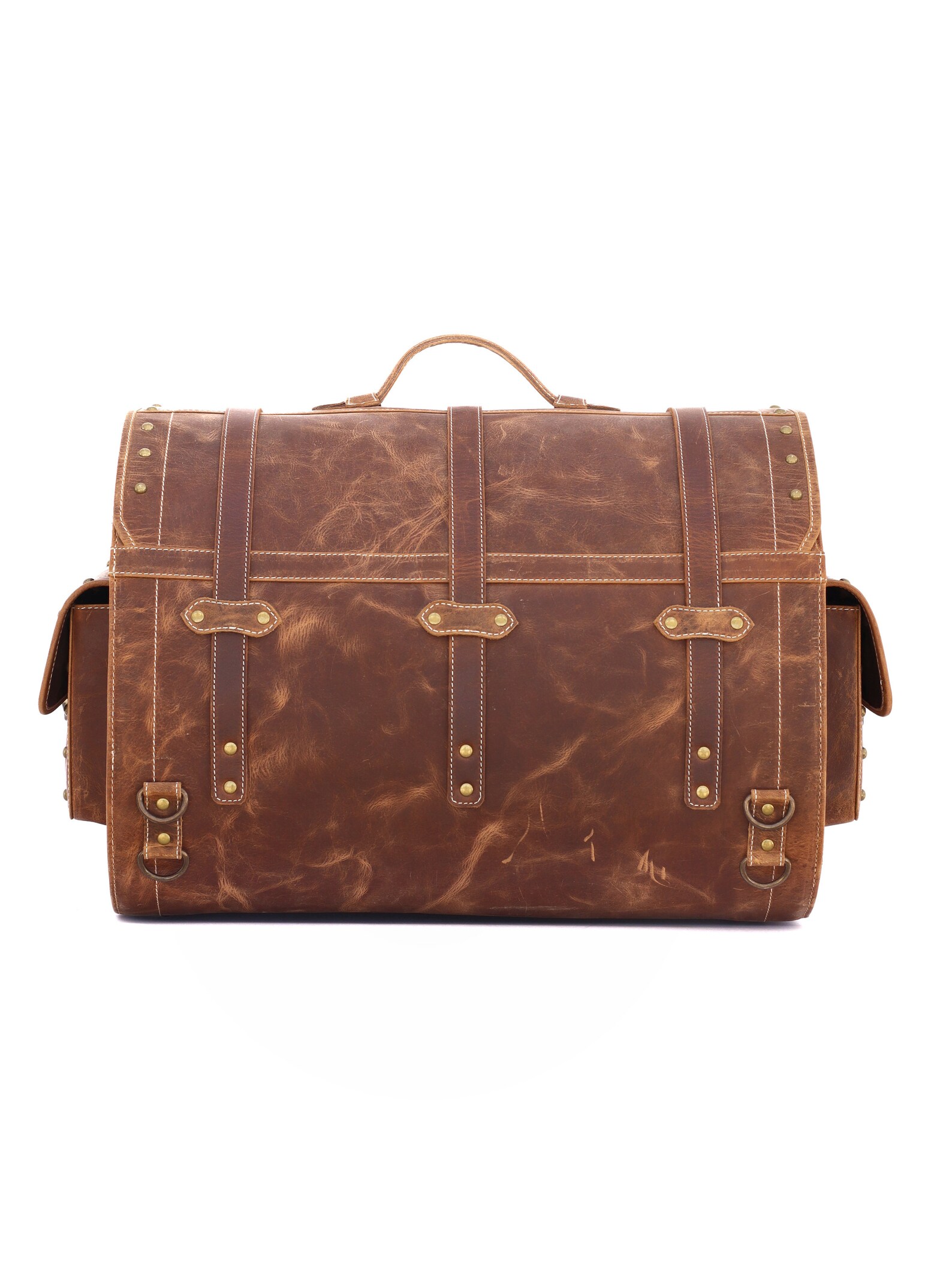 Motorcycle Sissy Bar Rear Bag Brown Waterproof Genuine Leather Etsy