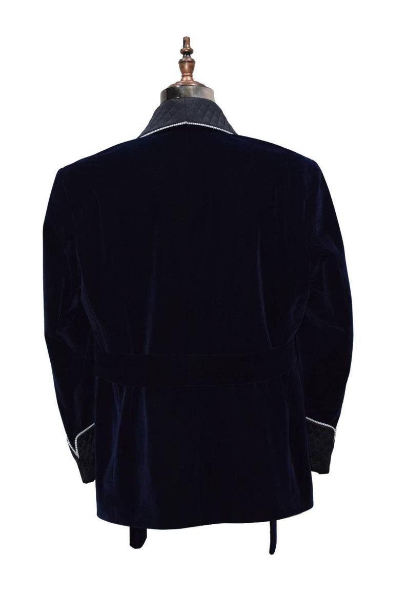 Men/'s Quilted Navy Blue Velvet Smoking Jacket Hosting Dinner Party Wear Jacket Blazers