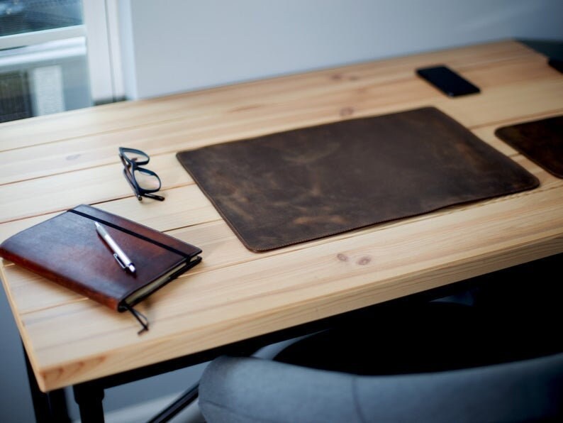Chromed Leather Desk Pad / Leather Table Cover / Custom Table Etsy