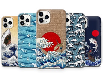 Coque de téléphone Japanese Wave pour iPhone 14, 13, 12, 11, Pro, XR, Samsung S22, S21, A52, Huawei P40, P50 Lite et autres modèles