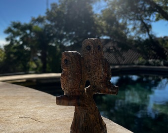 Golden Pietersite Owl Duo Hand Carved Crystal Staute