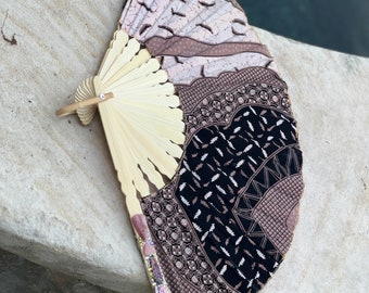 TMB Gemstone Embossed Hand Made Bamboo Fan