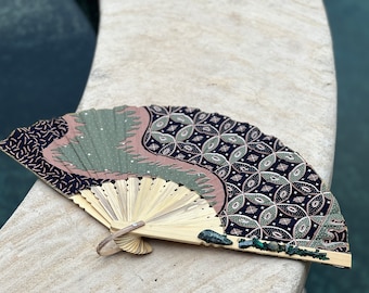 TMB Gemstone Embossed Hand Made Bamboo Fan