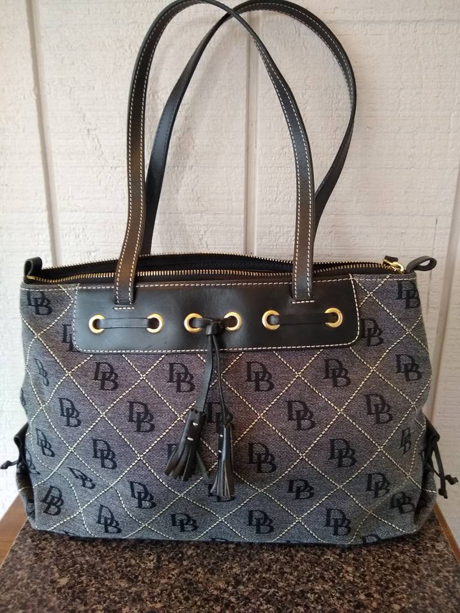 Dooney & Bourke Black and Gray Signature Leather and Canvas | Etsy