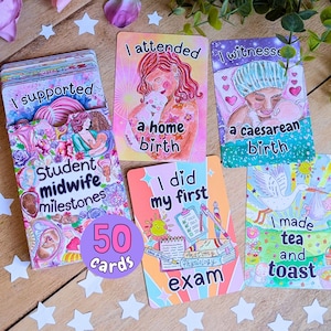 Student Midwife Milestone Cards 50-Card Deck | Student midwife gift ideas with Original Birth Art by Womb to World Art in the UK