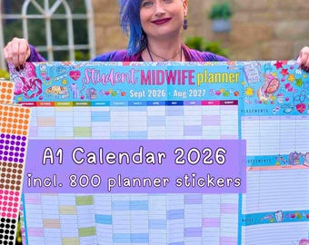 Student Midwife Academic Wall Planner September 2026 / A1 Academic Calendar + Planner Stickers