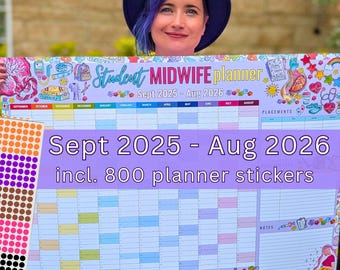 Student Midwife Wall Planner September 2025 | A1 Student Midwife Academic Wall Calendar + Planner Stickers