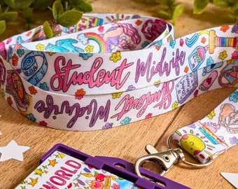 Student Midwife Lanyard Key Fob | Birth Art Badge ID Holder | Maternity ID Card Holder | Pregnancy Badge Holder | Midwifery Gift