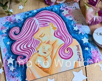 Alfombrilla de ratón con diseño de madre y bebé en acuarela: regalo para matronas y doulas.
