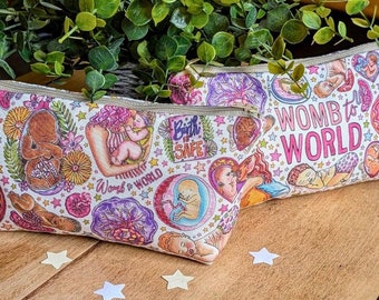 Birth Art Pencil Case: Student Midwife Gift, Cotton Canvas Travel Bag, Birth Kit Bag - Doula Kit or Midwife Bag