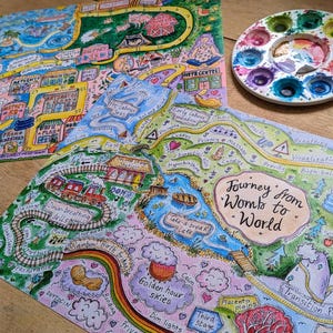 Pregnancy & Birth Map Art Prints: Antenatal Education Posters for Hypnobirthing and Doula Clients