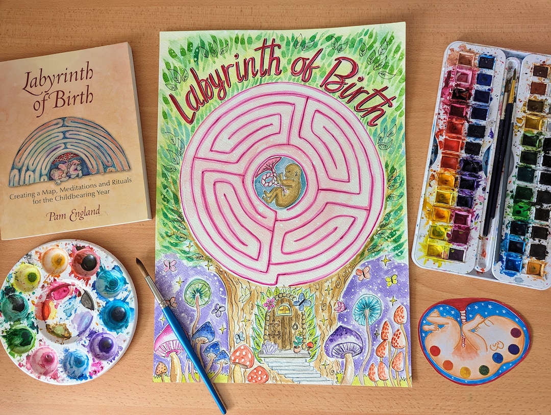 Labyrinth of Birth A3 Watercolour Painting | Childbirth | Doula | Labor ...