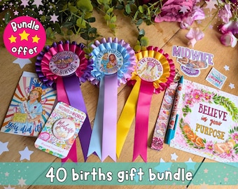Student Midwife 40 Births Gift Bundle: Graduation Rosette, Sticker, Badge, Lanyard and Card
