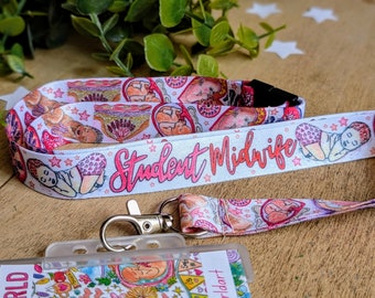 Student Midwife Lanyard Key Fob | Birth Art Badge ID Holder | Maternity ID Card Holder | Pregnancy Badge Holder | Midwifery Gift